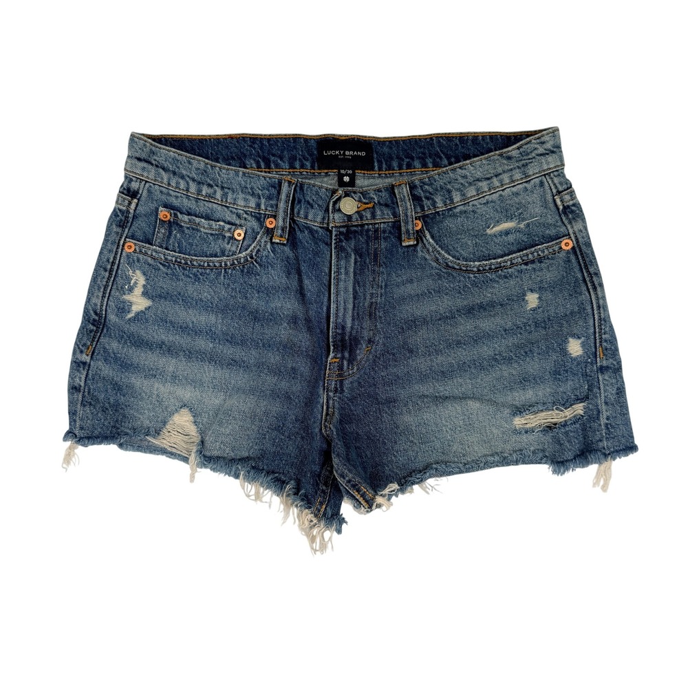Lucky Brand Boy Mid Rise Distressed Denim Jean Shorts Blue Size 10/30